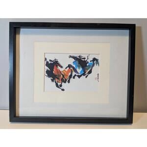 Chinese Ink Painting – Horses Asian Style Art Signed 15x12 Wall Decor Framed